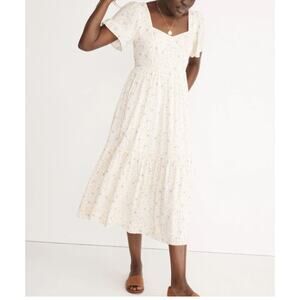 Madewell Cream Floral Midi Dress